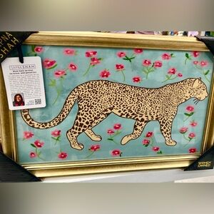 SAPNA SHAH CHEETAH Framed Art with Gold Wood Frame. 18"x"12". NEW.